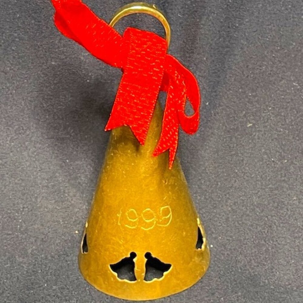 VTG 1999 Handmade Silverplated Christmas Bell Red Bow 5" Tall